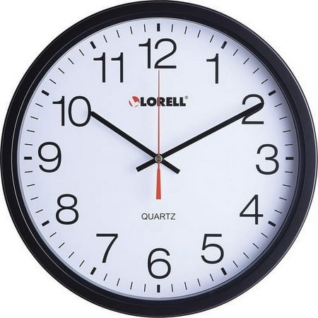 Lorell 12-1/2 Slimline Wall Clock Analog - Quartz - Black - Modern Style