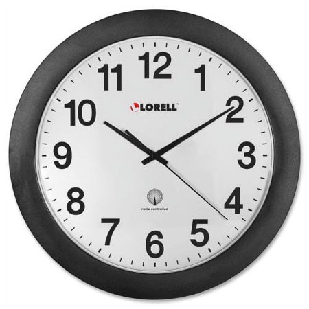 Lorell 12 Round Radio Controlled Wall Clock Analog - Quartz - White Main Dial - Black/Plastic Case