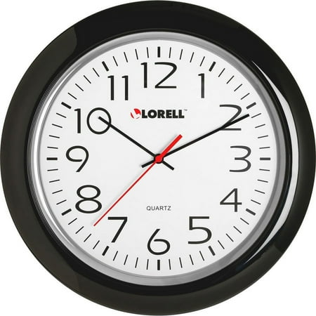 Lorell 13-1/4 Round Quartz Wall Clock - Analog - Quartz - White Main Dial - Black/Plastic Case