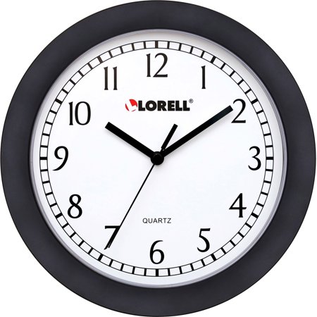 Lorell 9 Round Profile Wall Clock Analog, Quartz, White Main Dial, Black/Plastic Case