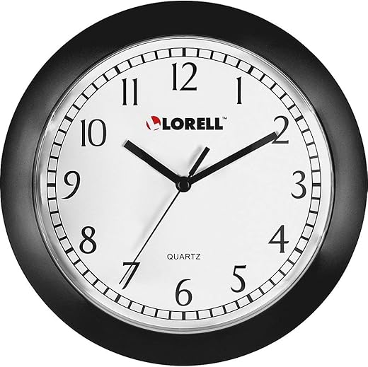 Lorell Wall Clock with Arabic Numerals, 9-Inch, White Dial/Black Frame