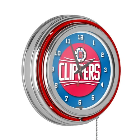 Los Angeles Clippers Logo Retro Neon Analog Wall Clock with Pull Chain