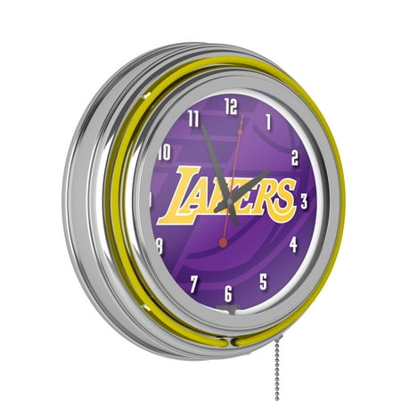 Los Angeles Lakers Fade Retro Neon Analog Wall Clock with Pull Chain