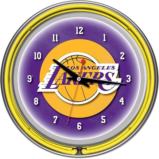 Los Angeles Lakers NBA Chrome Double Ring Neon Clock