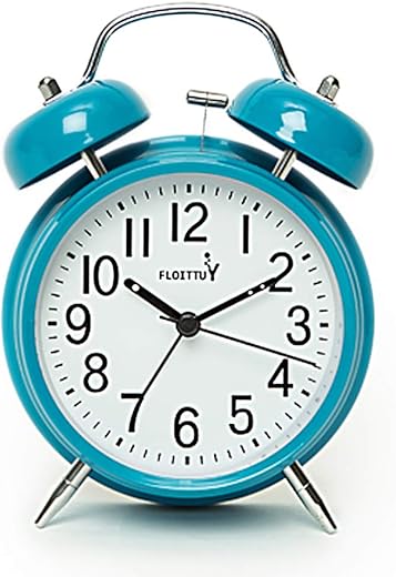 [Loud Alarm for Deep Sleepers) 4'' Twin Bell Alarm Clock with Backlight for Bedroom and Home Decoration(Blue)