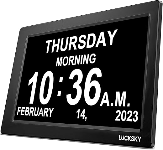 LUCKSKY Digital Clock Large Display 10 Inch - 19 Alarm Clocks and Medical Reminders, 3 Display Modes with Large Font Numbers, 10-Level Dimming Display, Designed for Elderly