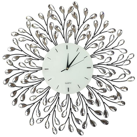 Lulu Decor, 25” Vine Decorative Metal Wall Clock, White Glass Lines Dial 9.5”, Crystal Accent Clock Living Room & Bed Room