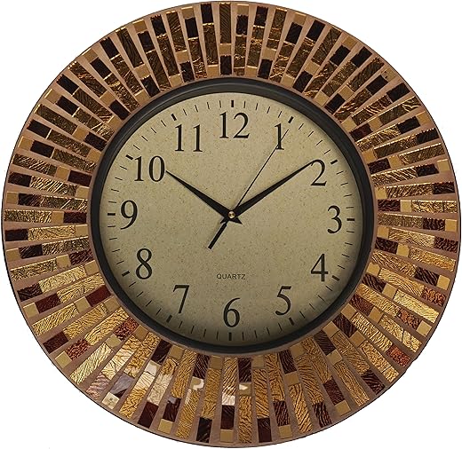 Lulu Decor, Amber Rays Mosaic Wall Clock with 9.5" Glass Dial, Silent Movement for Living Room & Office Space(LP84)