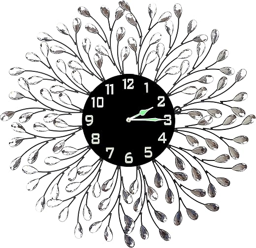 Lulu Decor, Decorative Crystal Metal Vine Wall Clock, Diameter 25", 9.50" Black dial in Large Arabic Numerals, Perfect for Housewarming Gift (L72NDC)