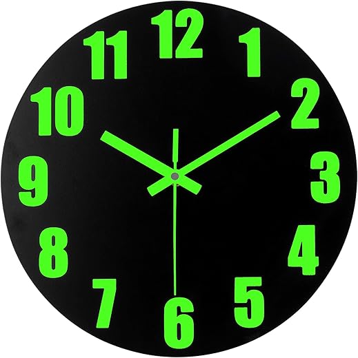 Luminous 12'' Wooden Wall Clocks with Silent Movement and Glowing up Function, No Glass Village Wall Clock Decorative Bedroom, Kitchen, Office, Battery Operated