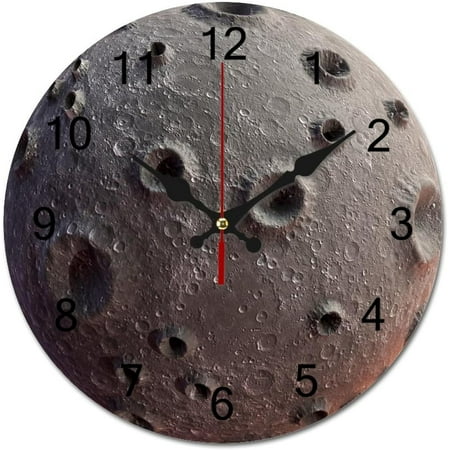 Lunar Craters Bump Wooden Wall Clock Battery Operated Silent Non-Ticking Round Moon Clock 12X12 Inch For Home Bedroom Living Room Decor