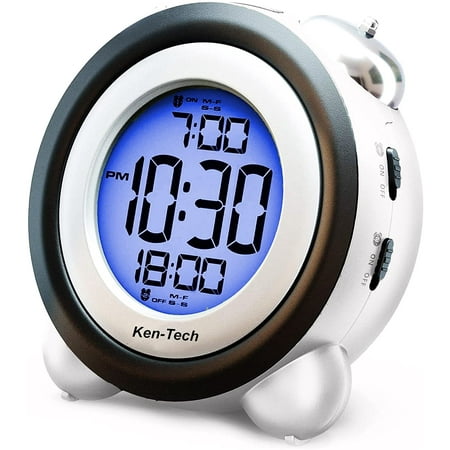 Luniquz Twin Bell Digital Alarm Clock - Very Loud Alarm Clock for Heavy Sleepers and The Hearing Impaired. Battery Operated Dual Alarm Blue Backlight. White