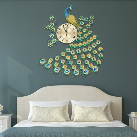 Luxury Peacock 8.26inch Wall Clock 3D Metal Big Watch Art Decoration Modern