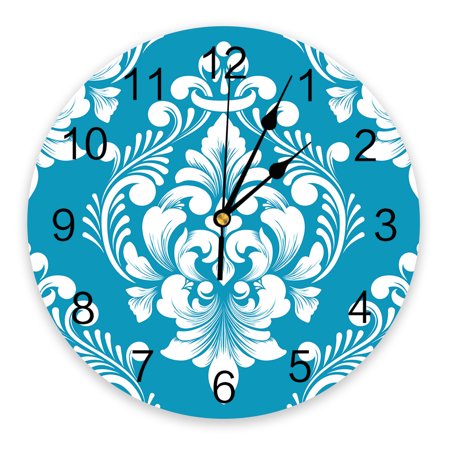 Luxury Vintage Damask Pattern Sky Blue Wall Clock Modern Design Silent Wall Watch for Bedroom Kitchen Round Hanging Clocks