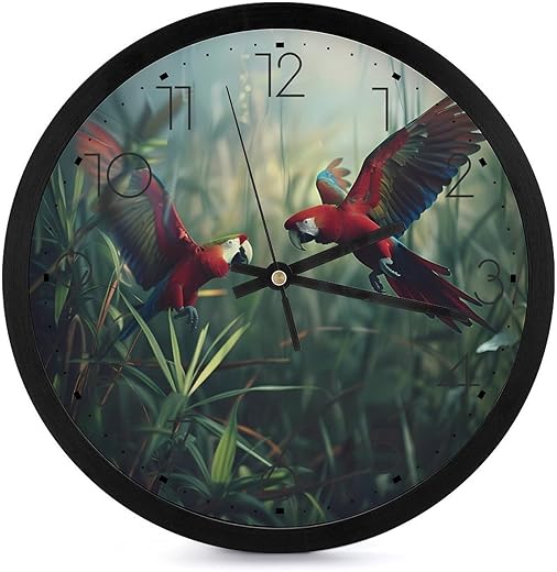 Macaw Parrot Wall Clock 10 Inch Silent Non-ticking Battery Operated Decorative Clock for Kitchen Bedroom