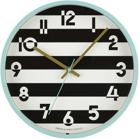 Mainstays 11.5 Round Indoor Black and White Strip Modern Analog Wall Clock with Arabic Numbers