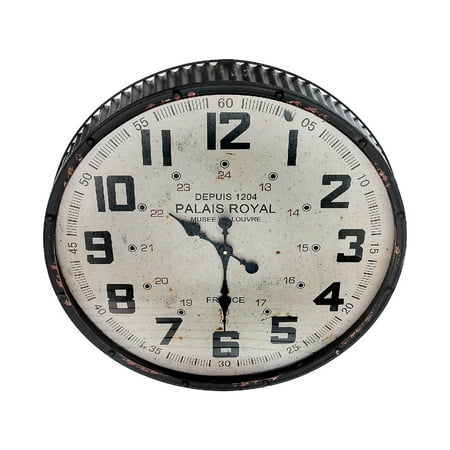 Maison Concepts Vintage Metal Round Rippling Edge Wall Clock With Glass Black (26 L X 26 W X 4.75 H)