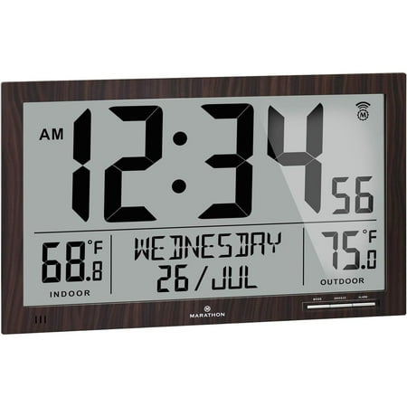 MARATHON Atomic Full Calendar Clock with Extra Large Digits Indoor and Outdoor Temperature