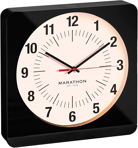 MARATHON Studio Edition Jumbo 12 Inch Analog Wall Clock with Auto Night-Light