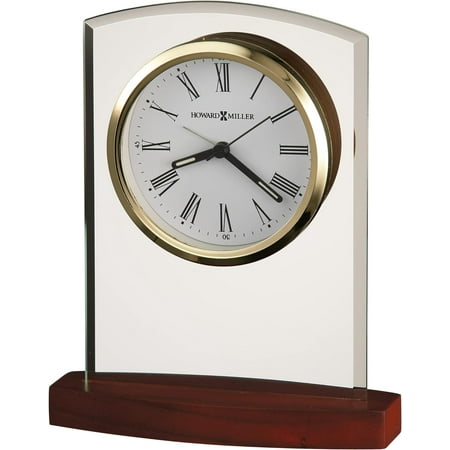 Marcus Table Clock 645- – Beveled Glass Arch, Rosewood Finished Base, Polished Gold-Toned Bezel, Modern Decor, Quartz & Alarm Movement