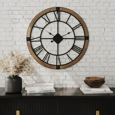 Marinela Round Wood Modern Farmhouse Wall Clock