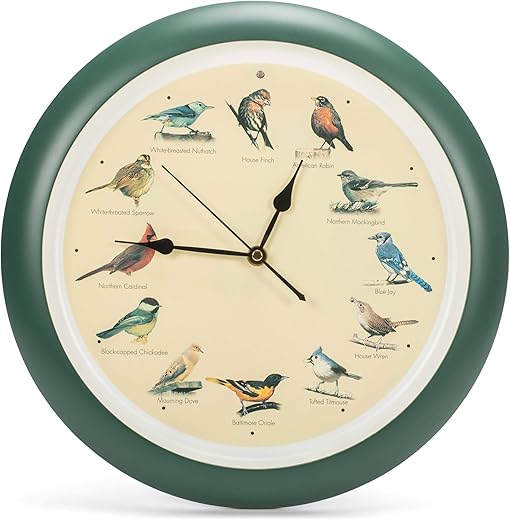 Mark Feldstein and Associates Original Singing Bird Wall Clock, 13 Inch (Green)