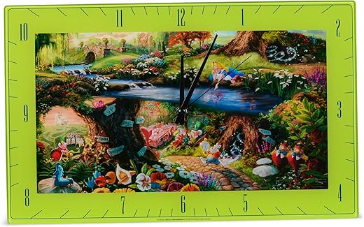 Mark Feldstein & Associates Alice in Wonderland Disney Kinkade Floral Green 16 x 10 Glass Rectangular Wall Clock