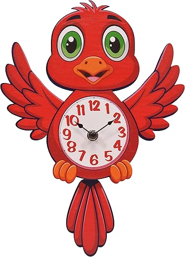 Mark Feldstein & Associates Cardinal Red Bird Swinging Tail Pendulum Pal Wall Clock, 12 Inch