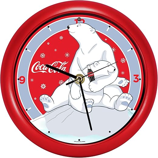 Mark Feldstein & Associates Coca Cola Polar Bear Hugs Festive Red 8 inch Holiday Carol Sound Clock