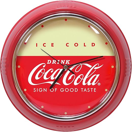 Mark Feldstein & Associates Drink Coca Cola Retro Refrigerator Style Round Diner Wall Clock, Red, 10 Inch