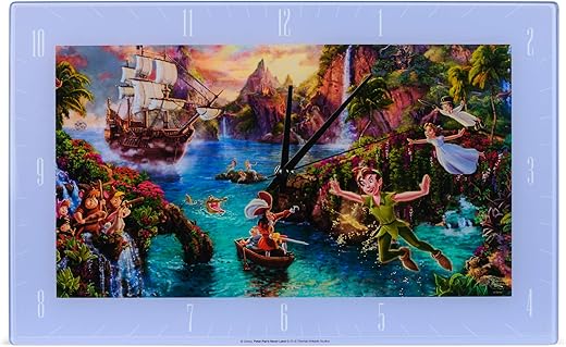 Mark Feldstein & Associates Peter Pan Neverland Disney Kinkade Floral Blue 16 x 10 Glass Rectangular Wall Clock