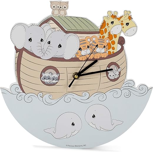 Mark Feldstein & Associates Precious Moments Noah's Ark Soft Pastel 11 x 11 MDF Wood Hanging Wall Clock