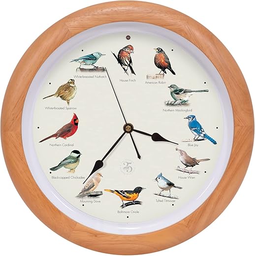 Mark Feldstein & Associates The Original Singing Bird Clock 25th Anniversary Edition (13 Inch, Premium Oak)