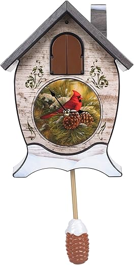 Mark Feldstein & Associates Wild Wings December Dawn Cardinal Rosy Red 17 x 9 Christmas Cuckoo Clock