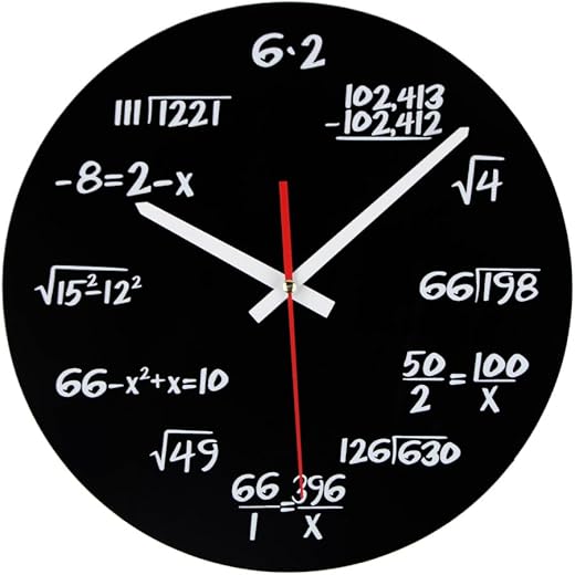 Math Clock 12-Inch - Unique Art Design - Mathematical Equations Wall Clock for Classroom, Home, Office.