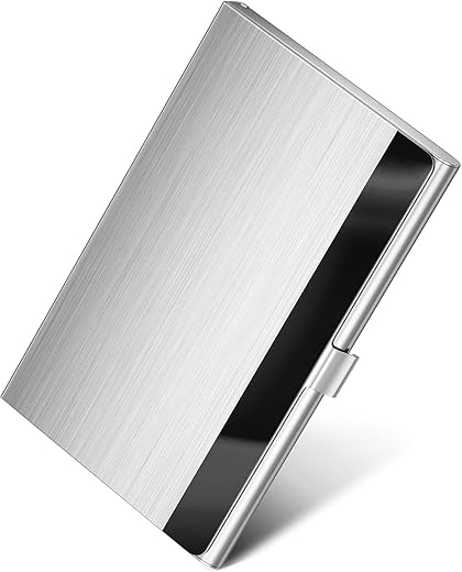 MaxGear Metal Business Card Holder for Men & Women, Pocket Business Card Case Slim Business Card Wallet Business Card Holders Name Card Holder, 3.7 x 2.3 x 0.3 inches, Stainless Steel, Silver Mirror