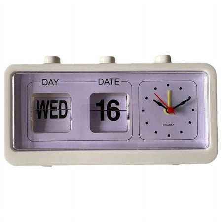 Mechanical Alarm Clock Novelty Flip Clock Desktop Digital Clock with Calendar Clock Home Decor Retro Decor,White