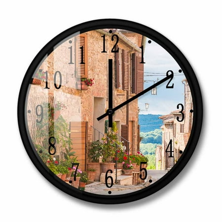 Medieval Old Town Tuscany Wall Clock Italian Architecture Home r Timepieces Italy Traveling Florence Countryside Artwork