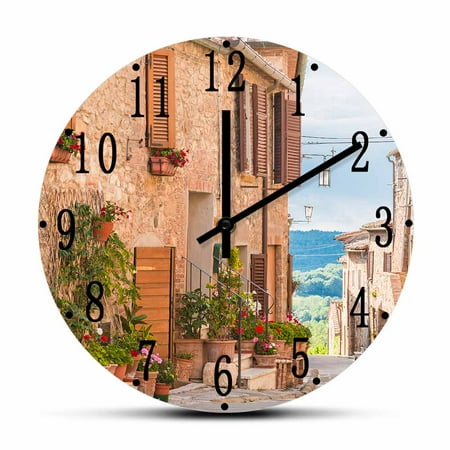 Medieval Old Town Tuscany Wall Clock Italian Architecture Home r Timepieces Italy Traveling Florence Countryside Artwork