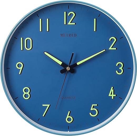 MEIRED Night Light Wall Clock 12 Inch Silent Non Ticking Battery Operated Wall Clocks Glow in The Dark, Lighted Up Wall Clock for Bedroom Living Room/Kitchen, Blue