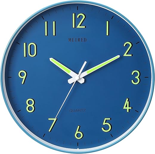 MEIRED Night Light Wall Clock 12 Inch Silent Non Ticking Battery Operated Wall Clocks Glow in The Dark, Lighted Up Wall Clock for Bedroom Living Room/Kitchen, Blue B