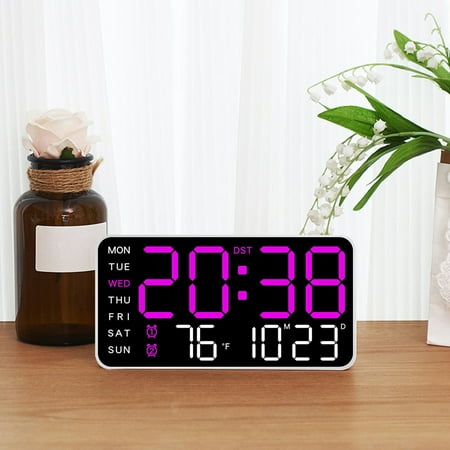 Meitianfacai Digital Wall Clock LED Digital Wall Clock With Large Display Alarm Clock With Digital Calendar Suitable For Living Room Bedroom Office Store, Purple