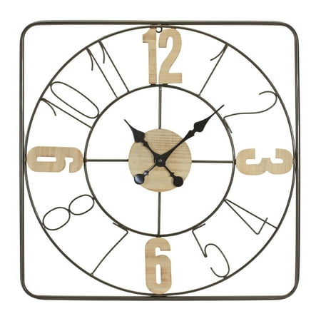 Melrose International Modern Metal Frame Wall Clock with Natural Wood Accents 23.5D