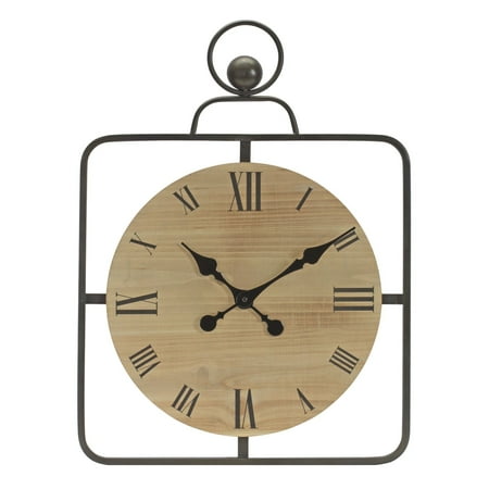 Melrose International Wooden Wall Clock in Iron Frame 16D