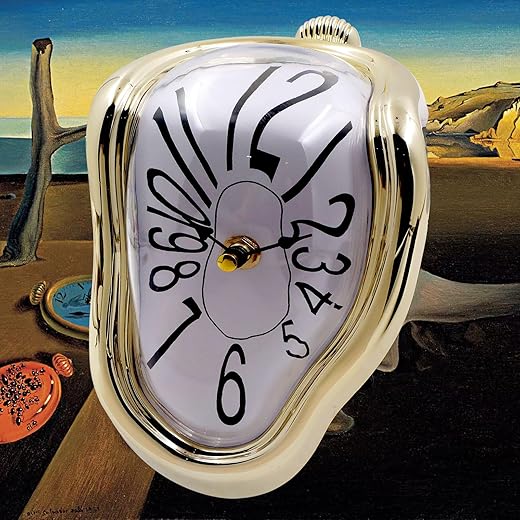 Melting Clock, Salvador Dali Watch Melted Clock for Decorative Home Office Shelf Desk Table Funny Creative Gift, Arab Gold