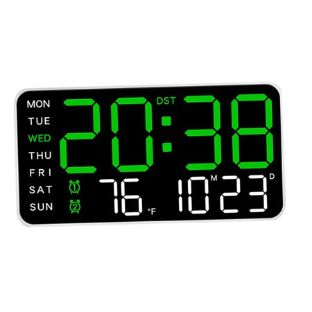 Menolana Digital Alarm Clock Adjustable Brightness Two Alarm Settings Wall Clock LED Desktop Alarm Clock for Bedroom Hall Adult Green Light