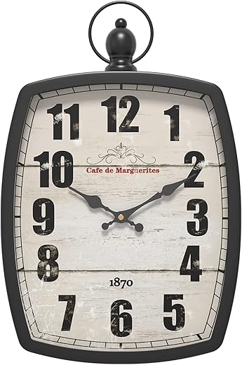 Menterry Rectangle Retro Large Wall Clock, Old-Fashioned Vintage Design, Black Antique Style, Battery Operated Silent Decor Wall Clocks for Farmhouse,Kitchen,Office (15.5" H x 10.2" W)