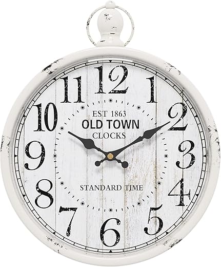 Menterry Retro Round Wall Clock. White Vintage Antique Style. Battery Operated Silent Wall Clocks for Farmhouse,Bathroom,Kitchen,Bedroom,Office, (11.8 H x 9.3 W)