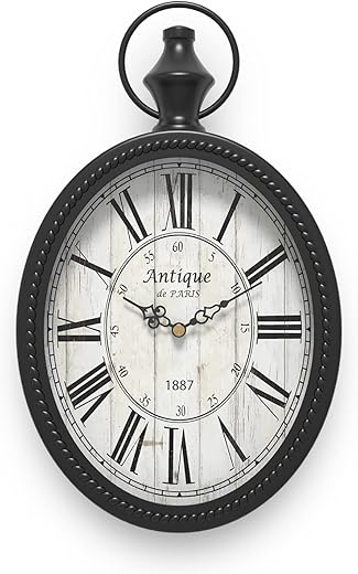 Menterry Small Retro Oval Wall Clock, Antique Old Design, Black Vintage Style, Battery Operated Silent Decor Wall Clocks for Kitchen,Bedroom,Farmhouse,Bathroom (11.2" H x 6.7" W)