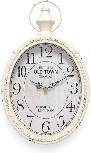 Menterry Small Retro Oval Wall Clock, Antique Old Design, White Vintage Style, Battery Operated Silent Decor Wall Clocks for Kitchen,Bedroom,Farmhouse,Bathroom (11.2 H x 6.7 W)